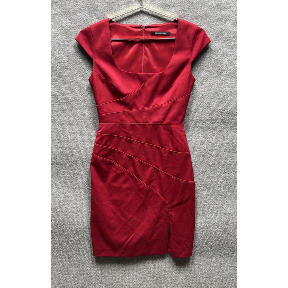 Black Halo Red Fitted Sheath Dress Formal Womens Size 4 Red Bodycon Lined EUC - Picture 1 of 4